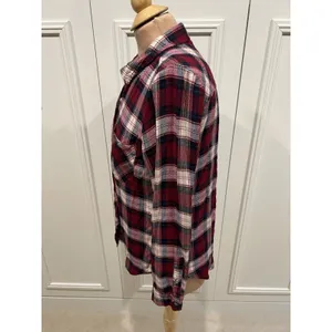 Lucky Brand Women's Plaid Flannel Button Up Shirt‎ Size Medium Burgundy Navy thumbnail 4