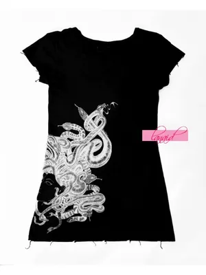 Lauren Moshi Medusa Tee Black Distressed Snakes Fitted Gothic Edgy Tunic Top S thumbnail 4