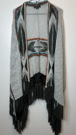 Double Zero Open Front Fringe Cardigan Aztec Bohemian Boho Long Size Medium thumbnail 1