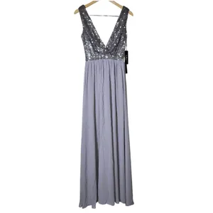 Lulus Elegant Encounter Pewter Sequin Maxi Dress Silver Grey V-Neck Gown Small thumbnail 3