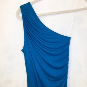 A New Day Teal Blue Asymmetrical Ruched Cocktail Bodycon Mini Dress Size Small thumbnail 6