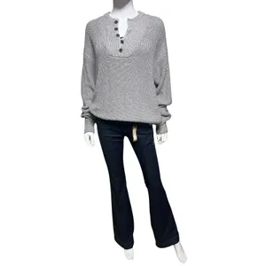 RedHead Womens Gray Chunky Knit Henley Sweater Button Neck Cotton Blend Size M thumbnail 6