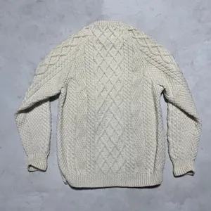 Blarney Woollen Mills Aran Knit Sweater Cream Pure Wool Ireland Women's SZ M thumbnail 9