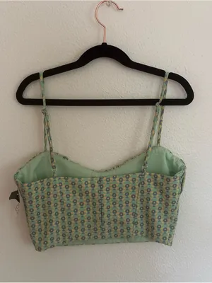 Zara Pastel Floral Ruching Crop Cami in Light Green and Blue thumbnail 2