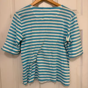 Like New Vintage Lauren Ralph Lauren Blue Striped Elbow-Sleeve Henley Top thumbnail 4