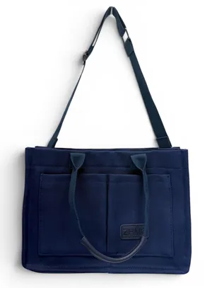 Navy Canvas Tote Bag Compartments Crossbody Work Laptop Purse Teacher Nurse NEW thumbnail 1