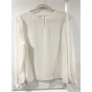 NWT J.Crew Factory Ivory Smocked Cuff Blouse Medium Puff Sleeve Work Office Top thumbnail 5