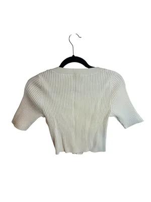 & Other Stories Cream Cropped Ribbed Shell Button Cardigan thumbnail 3