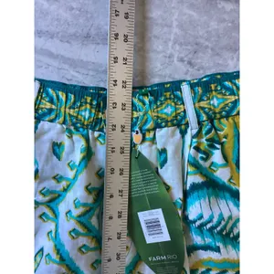 Farm Rio Tropical Tapestry Sand Shorts Teal Yellow Ikat Print Linen Blend S NEW thumbnail 4