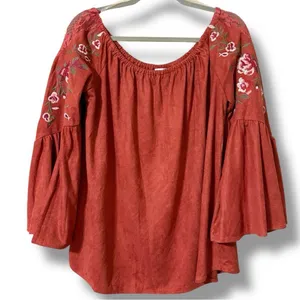 Umgee medium off the shoulder boho bell sleeve top lace & embroidered floral top thumbnail 11