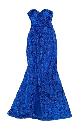 Faviana Blue Strapless Sequin Long prom Dress Size 4 thumbnail 3