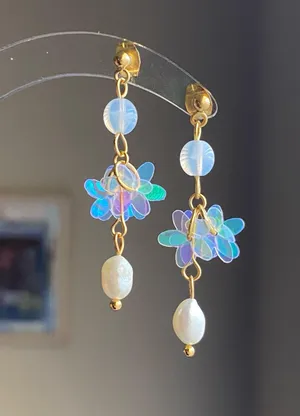 Handmade fairy cute unique style dangle earrings🩵 thumbnail 1