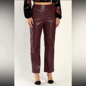 Lulus Maroon Burgundy Faux Leather Pants thumbnail 2