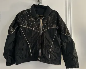 East West 80's Black & Gold Glitter Star Patterned Zip-Up Windbreaker Jacket thumbnail 1