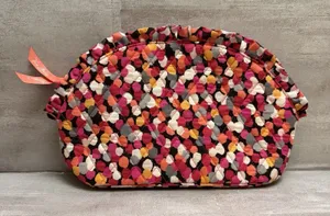 Vera Bradley Large Ruffle Cosmetic MakeUp Bag Pink Orange‎ White Polka-dots thumbnail 1