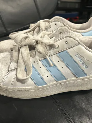 adidas White Sneakers with Light Blue Stripes thumbnail 5
