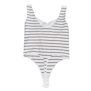 Free People Bodysuit Women M/L White Black Stripe NWT V-Neck Thong Seamless thumbnail 4