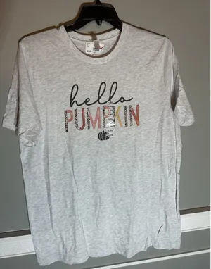NWT Hello Pumpkin Graphic T-Shirt‎ Gray Leopard Print Fall Short Sleeve XL thumbnail 1
