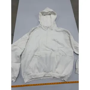 White Quarter Zip Hoodie Oversized Cotton Blend Fleece Sweatshirt size L thumbnail 4