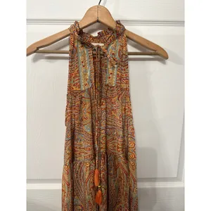 NWOT Rhea Made in India Silk Blend Paisley Halter Maxi Dress Boho Festival, S thumbnail 6