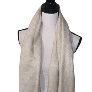 RSVP Sparkly Cream Scarf with Fringe Winter Holiday Gold Sparkles thumbnail 2