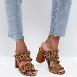 Free People Rosie Ruffle Block Heels in Leopard Print thumbnail 1