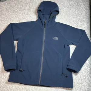 The North Face Fleece Jacket Women M gray Windwall Full Zip Hooded Sweater Logo thumbnail 1