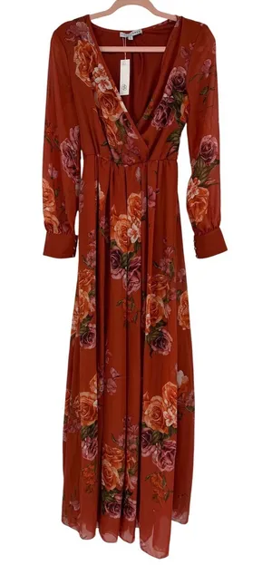 Baltic Born Lydia Rust Floral Maxi Dress Small NWT Long Sleeve Wedding Guest thumbnail 1
