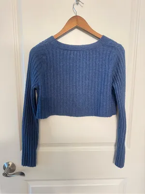 Urban Outfitters Blue Ribbed Cropped Button Cardigan Sweater thumbnail 2