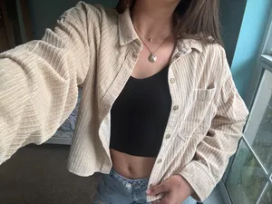 American Eagle Cream Corduroy Jacket thumbnail 3