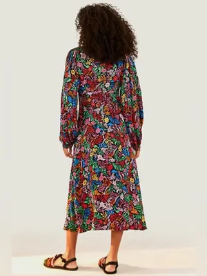 FARM Rio Tropical Garden Midi Dress V-Neck Viscose Size Large Retail $275🌺 thumbnail 2