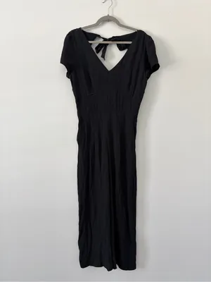 Abercrombie & Fitch Black Short Sleeve Tie Open Back Wide Leg Boho Jumpsuit M thumbnail 3