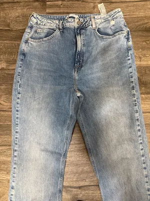 ZARA Women Light Wash Raw Hem Wide Leg Jeans Size US 14 thumbnail 5