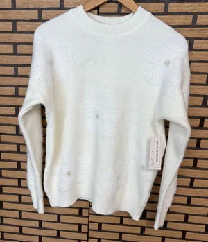 Nanette Lepore Cream‎ Flower Embellished Pre-Washed Yarn Sweater Size Small thumbnail 1