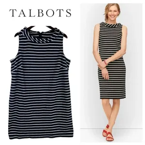 Talbots Striped Knee Length Sleeveless 100% Cotton Dress MEDIUM #757 thumbnail 2