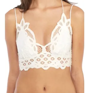 Free People FP One Lace Bralette White Crochet Strappy Boho Top Size L (Flawed) thumbnail 1
