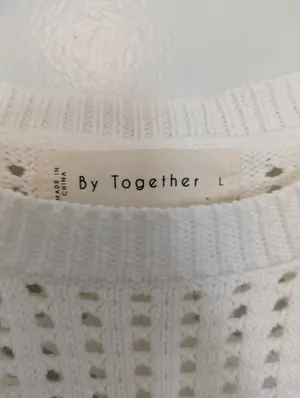 By Together Crochet Sleeveless Sweater Shirt White Large thumbnail 2