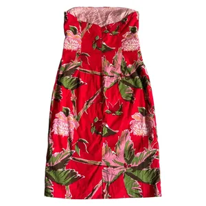 Helen Wang New York Red Tropical Floral Strapless Midi Sheath Dress Size 4 thumbnail 3