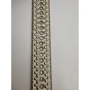 Rhinestone Studded Western Belt Cream Faux Snakeskin M/L Cowgirl Festival‎ Boho thumbnail 5