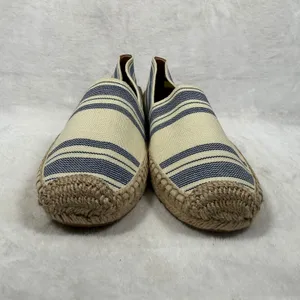 Tory Burch Striped Canvas Espadrille Flats Cream Blue Brown Slip On Shoes 9 thumbnail 2