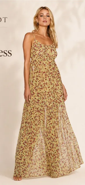 Beach Riot Malia Maxi Dress Womens Large Yellow Floral Back Tie Spaghetti‎ Strap thumbnail 1
