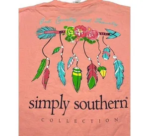 Simply Southern Long Sleeve Shirt God Country Family Arrow Feathers Pink Sz M thumbnail 2