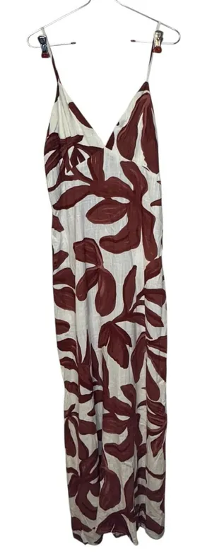 Paper Heart Women Tank Dress Floral Leaf Cream Burgundy V-Neck Coastal Large NWT thumbnail 1