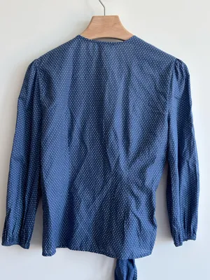 PAIGE Aeldra Wrap Top Blue White Dot Print Long Sleeve Blouse Size M thumbnail 8