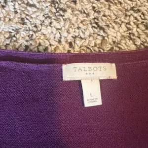 Talbots Womens Purple V Neck Cable Knit Long Sleeve‎ Cotton Sweater Size L thumbnail 2