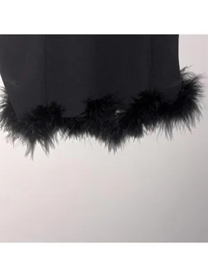 Black Spaghetti Strap Crop Top Boa Fur Trim Holiday Party Club Festival thumbnail 3