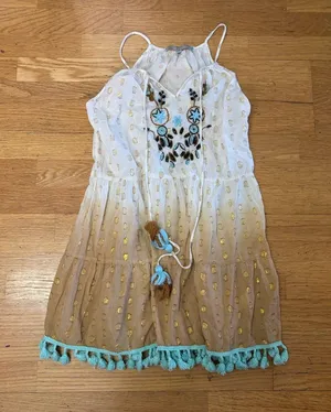 Kareena Embroidered Floral Tassel Boho Chic Coastal Cowgirl Polka Dot Tunic L thumbnail 1
