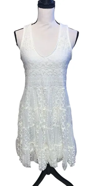 Jody California White Lace Sleeveless Dress V-neck Western Cowgirl Boho thumbnail 1
