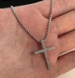 CZ Cross Pendant Necklace for Men Women,Streetwear Punk Hip Hop Unisex Style thumbnail 4