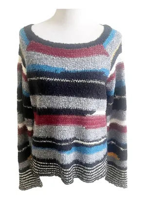 Free People Sweater Womens M Multi Striped Montmartre Knit Boat Neck Winter Wear thumbnail 1